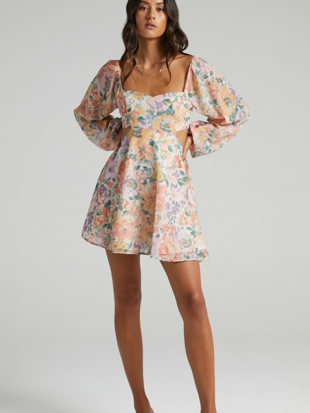 Showpo Floral Dress in Cream and Pastel Multicolor